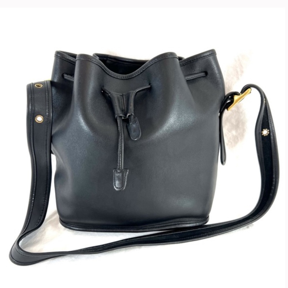 Coach Black Leather Drawstring Bucket Shoulder Bag